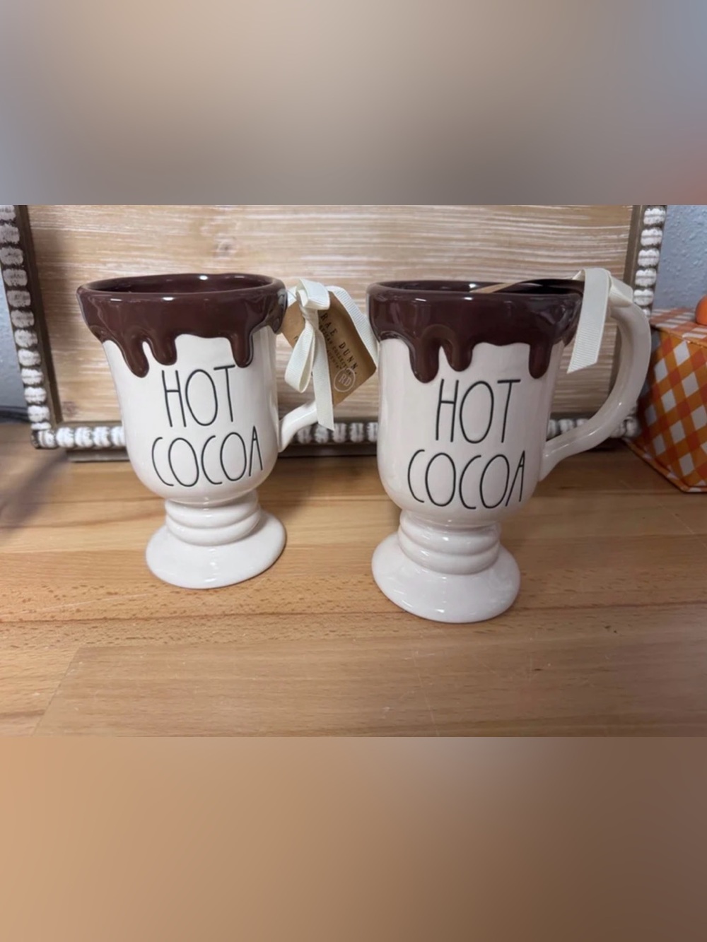 Rae Dunn White Mug with Brown Drip 'HOT COCOA' Set of 2